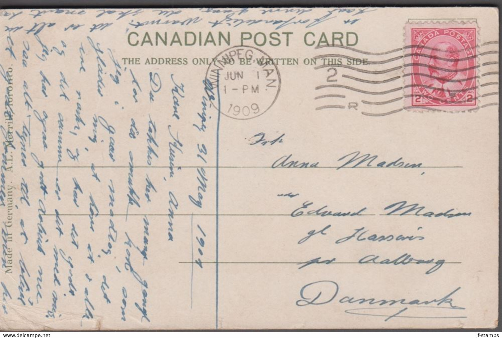 1909. CANADA. 2 CENTS. WINNIPEG MAN. JUN 1 1909. Post Card (folds) Motive: MARKET PLA... (Michel 78) - JF413440 - Briefe U. Dokumente