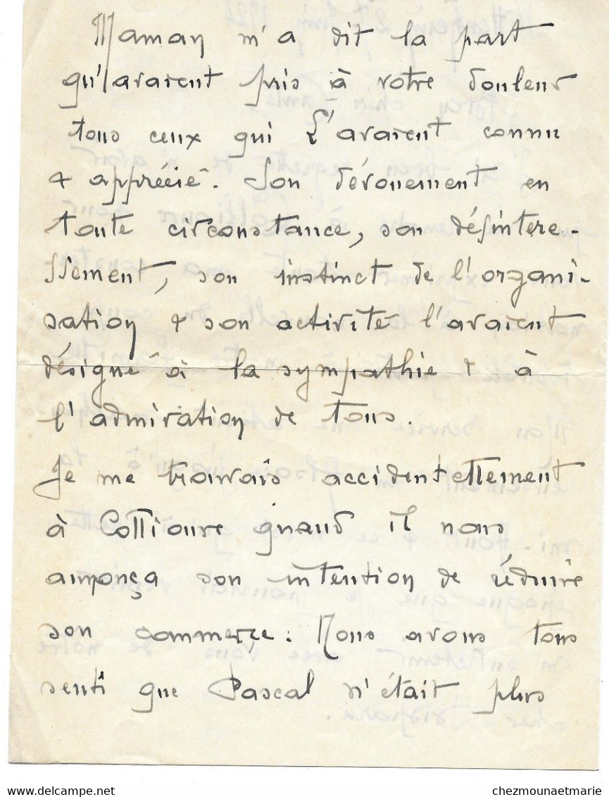 1924 WITTENHEIM - LETTRE DE COMPASSION D UN SOLDAT POUR SA TANTE A COLLIOURE SUITE À UN DECES (PASCAL) - Manuscritos