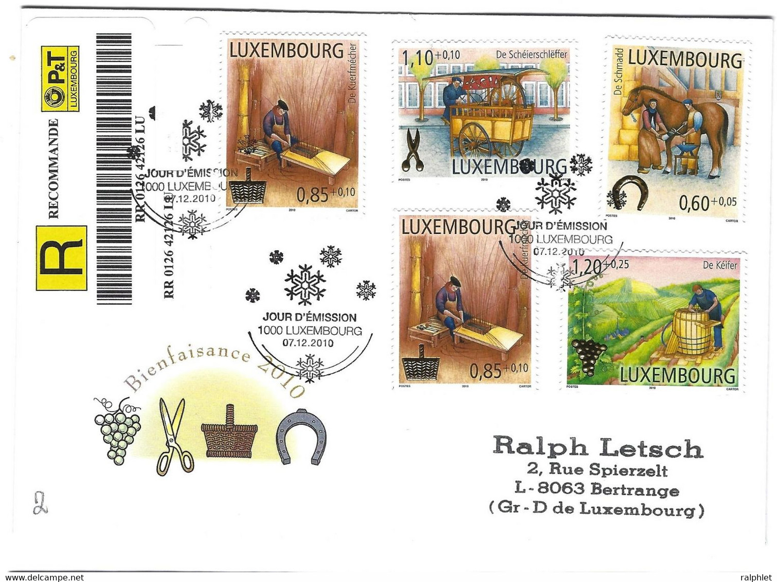 Luxembourg 2010 Maréchal Ferrant Vannier Remouleur Tonnelier ¦ Beruf Hufschmied Korbflechter Scherenschleifer Böttcher - Storia Postale