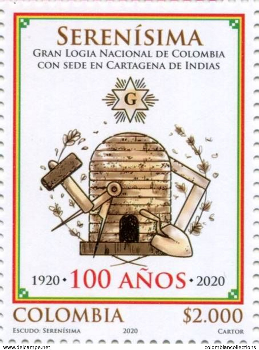 Lote 2020-8, Colombia, 2020, Sello, Stamp, Serenísima Gran Logia Nal De Colombia Con Sede En Cartagena De Indias, Mason - Colombia