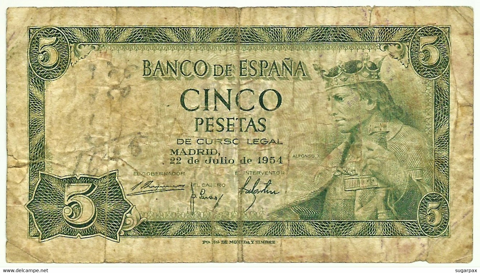 ESPAÑA - 5 Pesetas - 22.07.1954 - Pick 146 - Serie B - King Alfonso X - 5 Pesetas