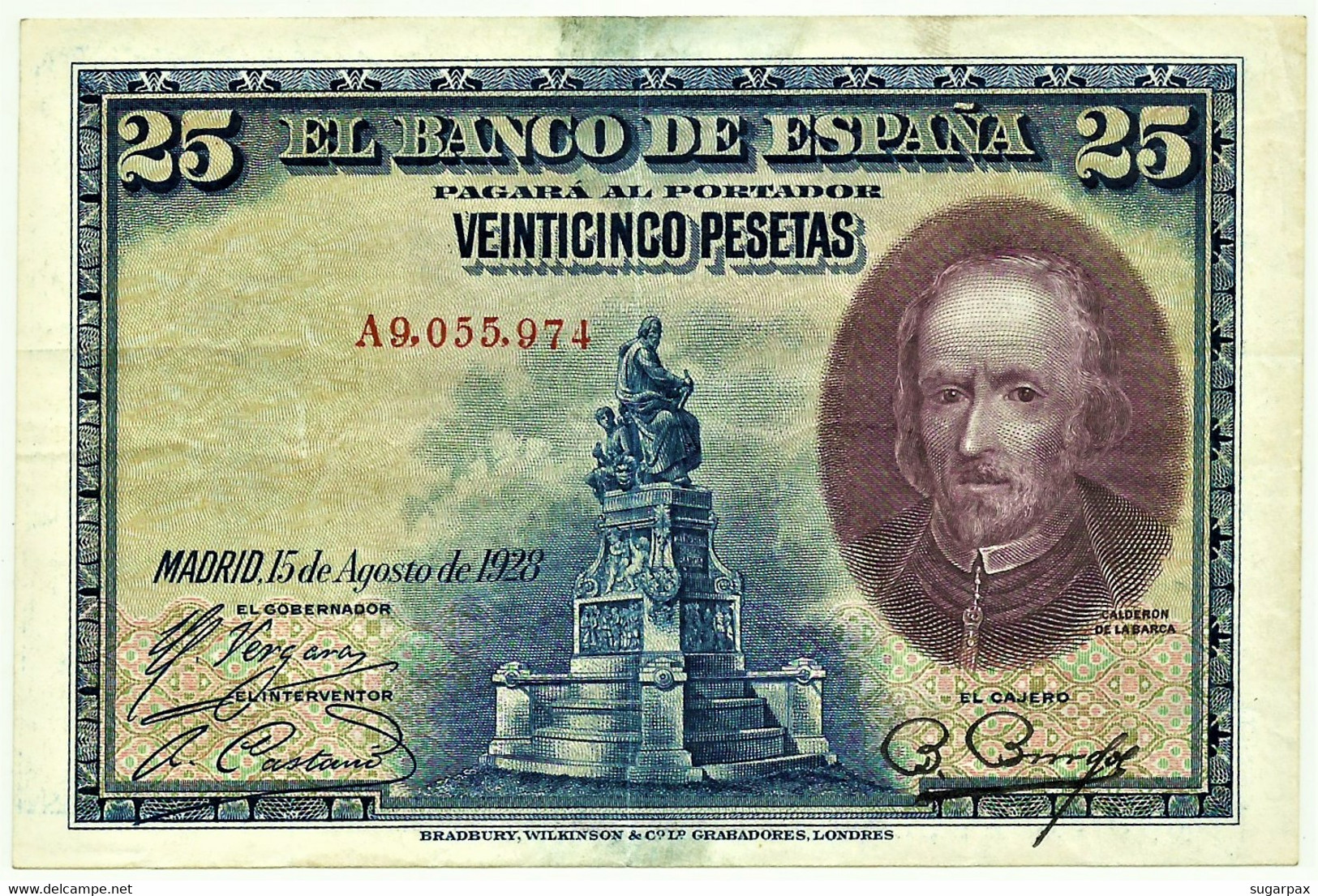 ESPAÑA - 25 Pesetas - 15.08.1928 - Pick 74.b - Serie A - Pedro Calderón De La Barca - Kingdom - 1-2-5-25 Peseten