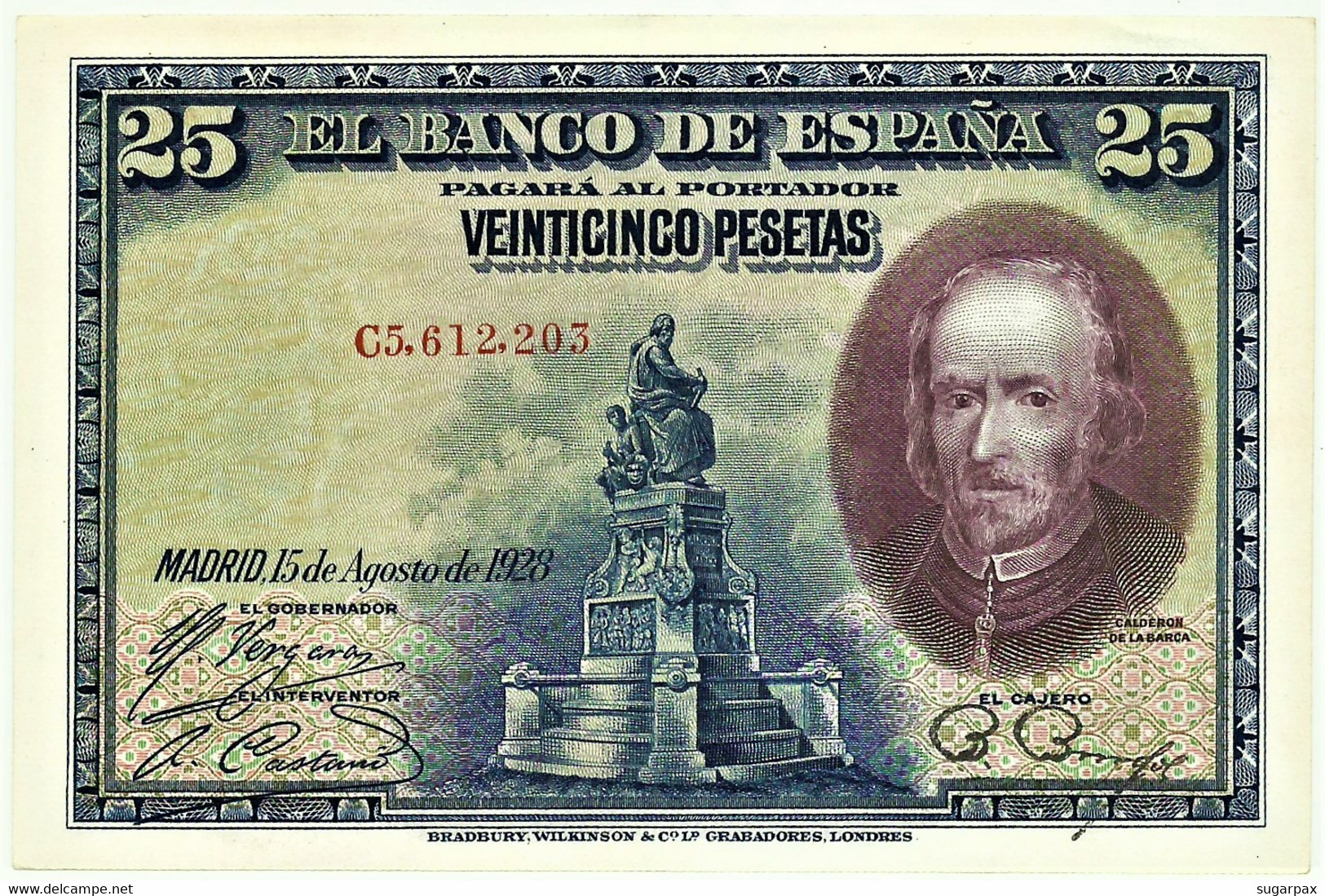 ESPAÑA - 25 Pesetas - 15.08.1928 - Pick 74.b - Serie C - Pedro Calderón De La Barca - Kingdom - 1-2-5-25 Pesetas