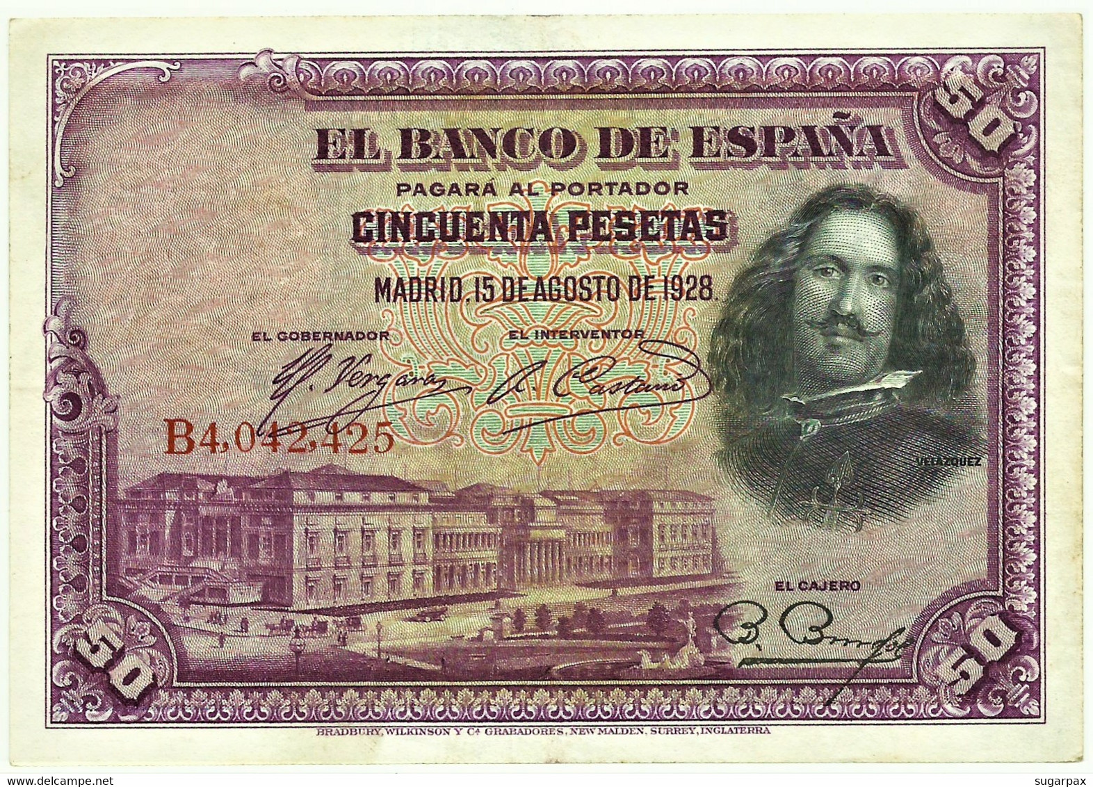 ESPAÑA - 50 Pesetas - 15.08.1928 - Pick 75.c - Serie B - Diego Velázquez - Kingdom - 50 Peseten