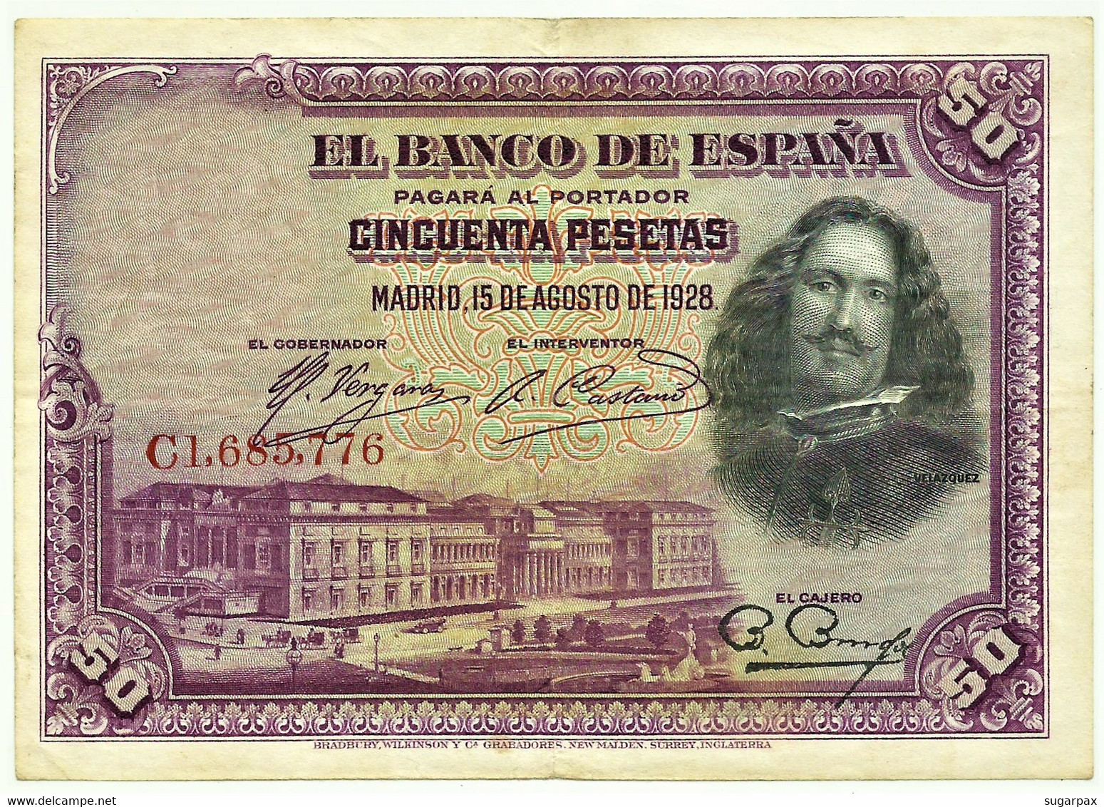 ESPAÑA - 50 Pesetas - 15.08.1928 - Pick 75.c - Serie C - Diego Velázquez - Kingdom - 50 Peseten