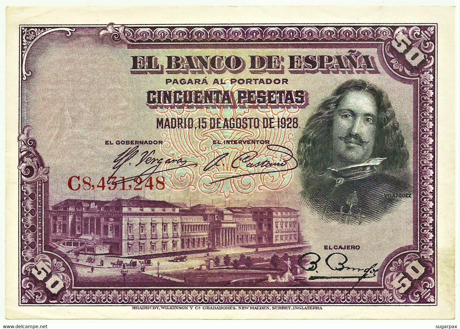 ESPAÑA - 50 Pesetas - 15.08.1928 - Pick 75.c - Serie C - Diego Velázquez - Kingdom - 50 Peseten