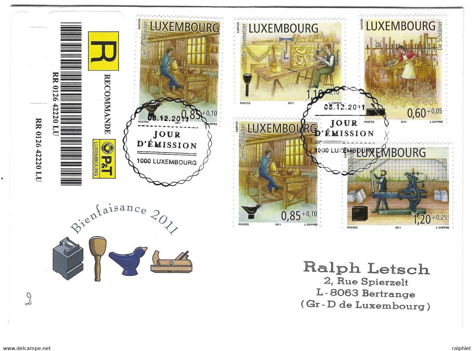 Luxembourg 2011 Menuisier Potier Tailleur Pierres Imprimeur Schreiner Töpfer Steinmetz Drucker - Storia Postale