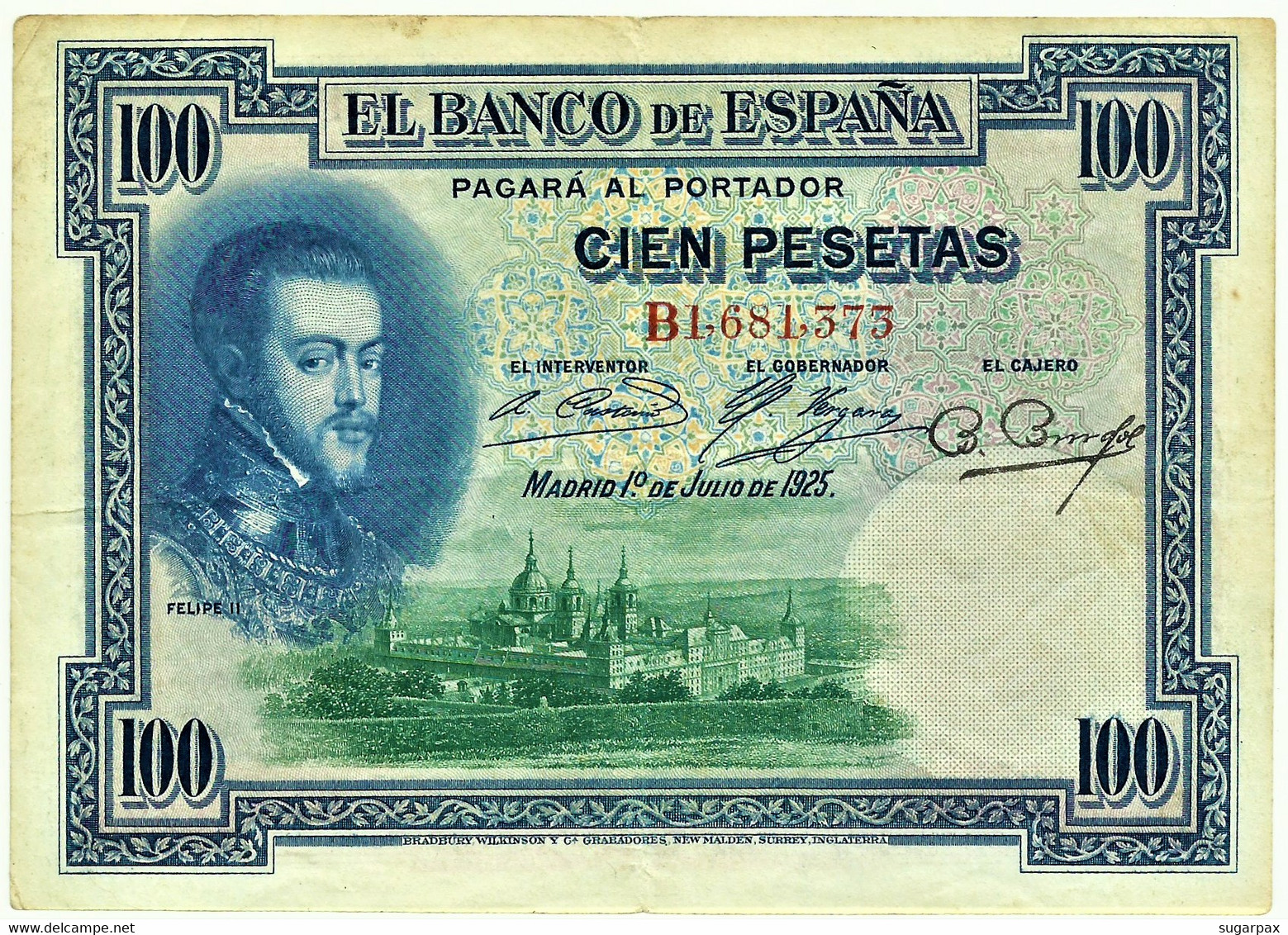 ESPAÑA - 100 Pesetas - 01.07.1925 - Pick 69.a - Serie B - Filipe II - Kingdom - 50 Pesetas