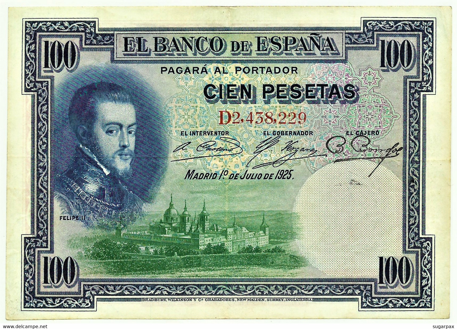 ESPAÑA - 100 Pesetas - ND 1936 ( Old Date - 01.07.1925 ) - Pick 69.c - Serie D - Filipe II - II Republica - 100 Peseten