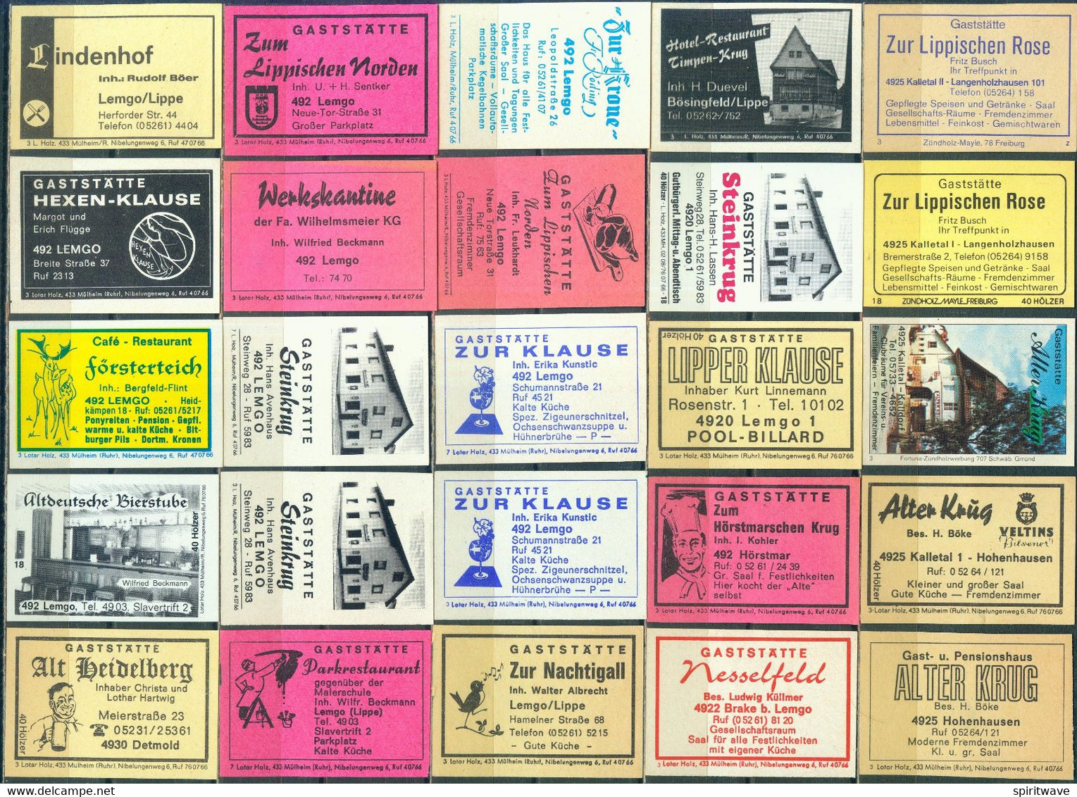 25 Alte Gasthausetiketten Aus Deutschland Sortiert Nach Alter Postleitzahl: 4920-4925 #261 - Matchbox Labels