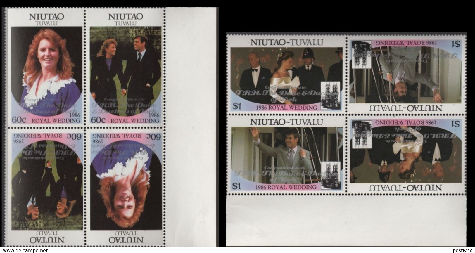 TUVALU-Niutao 1986 Wedding Ginger Poolboy Se-te. MARG.OVPT.4-BLOCKS:2 Overprinted - Tuvalu