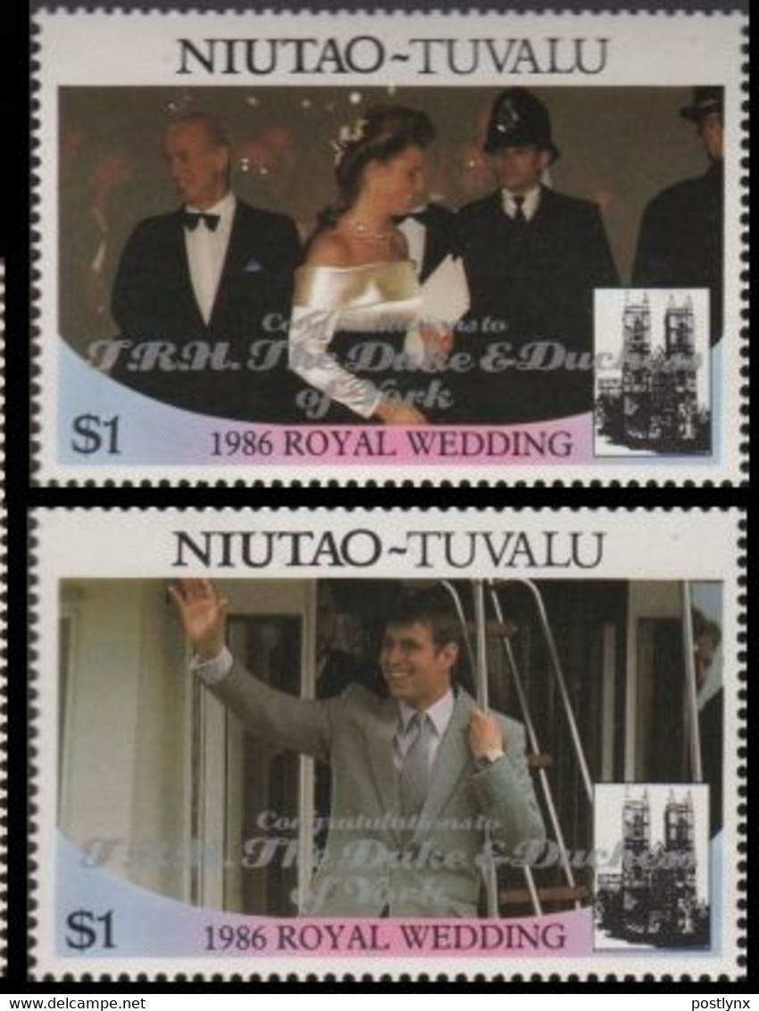 TUVALU-Niutao 1986 Westminster Abbey Wedding Ginger Poolboy Se-te.$1 OVPT.2 Stamps Overprinted - Abbeys & Monasteries