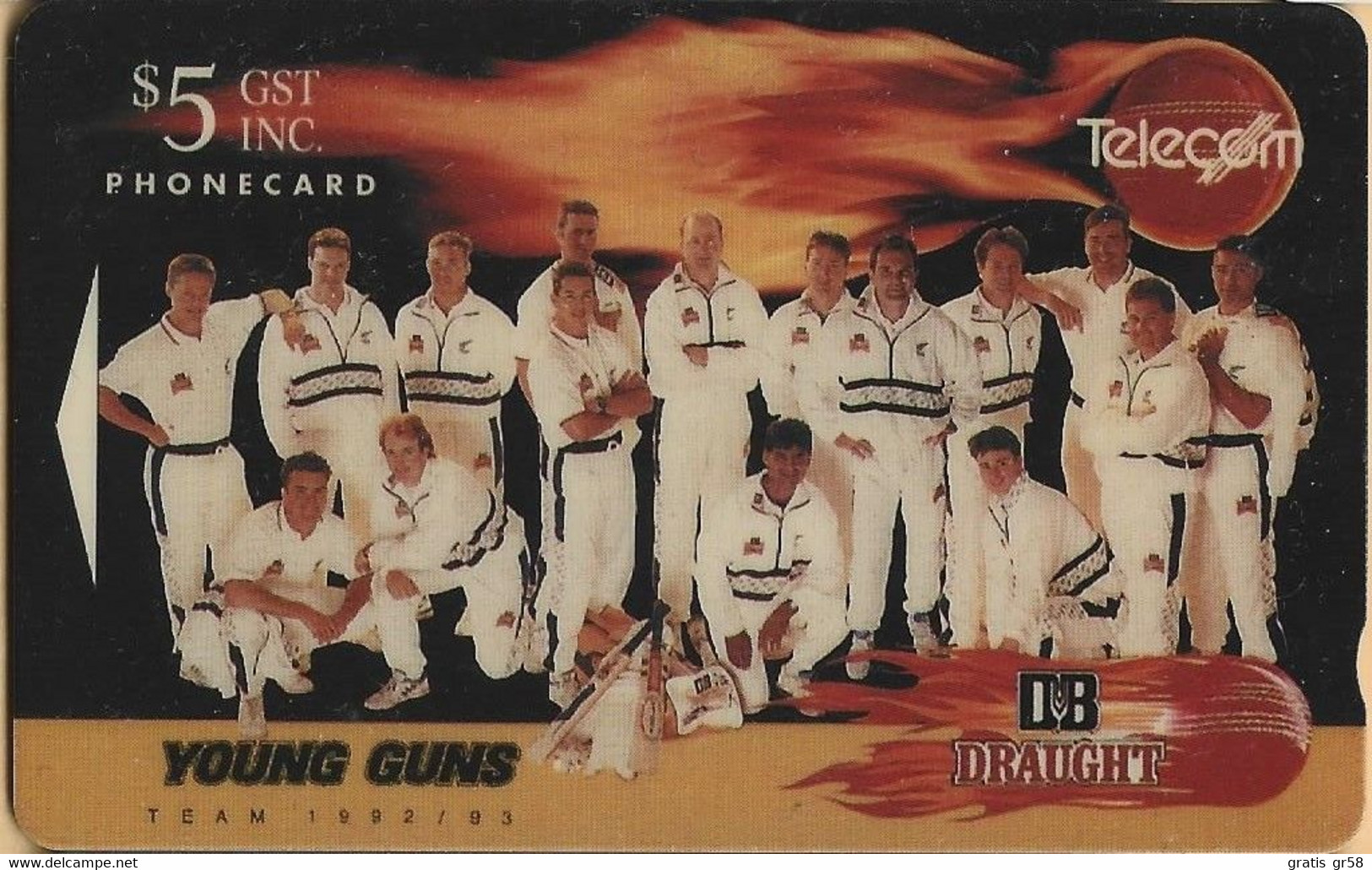 New Zealand - NZ-A-002, GPT, Draught, Young Guns Team 1992/93, Cricket, 20,000ex, 1993, VF Used - Neuseeland
