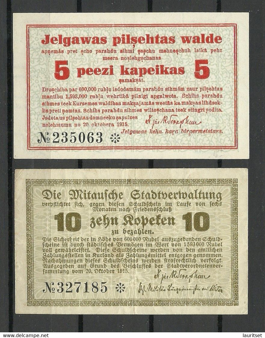 LETTLAND Latvia Jelgava Mitau Stadtverwaltung Local Money Bank Notes Schuldscheine 5 & 10 K. - Lettland