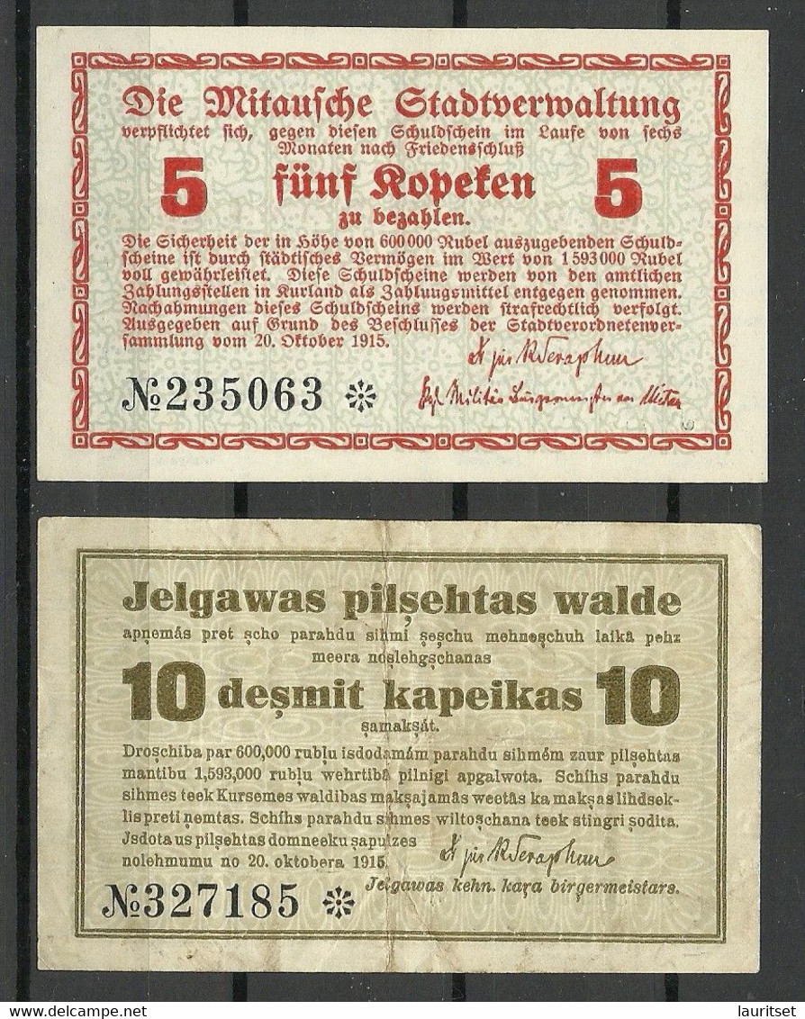 LETTLAND Latvia Jelgava Mitau Stadtverwaltung Local Money Bank Notes Schuldscheine 5 & 10 K. - Lettonie