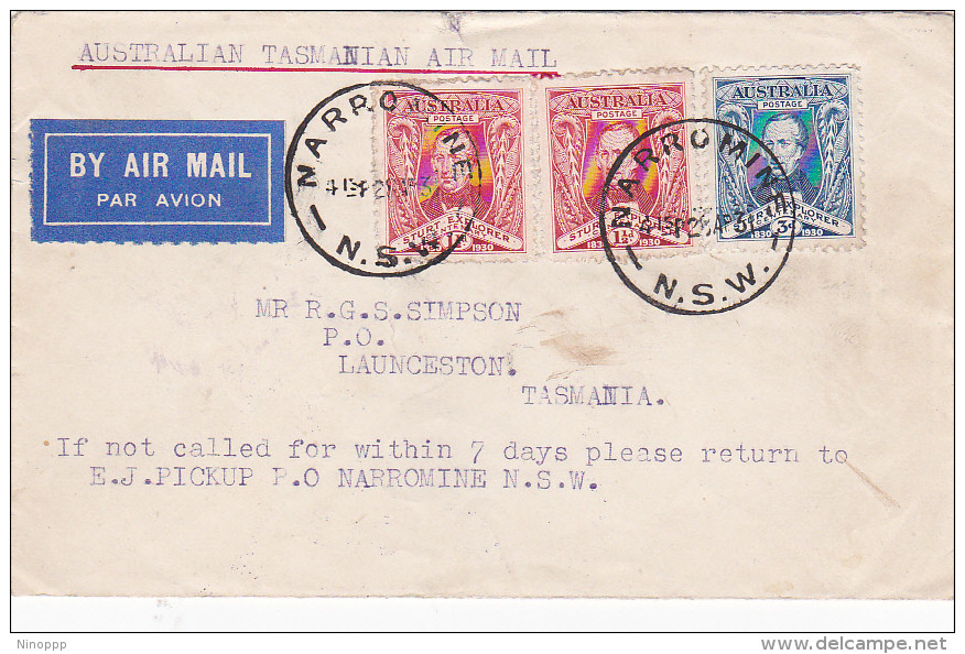 Australia 1931 First Flight Cover  Narromine To Launceston - Premiers Vols