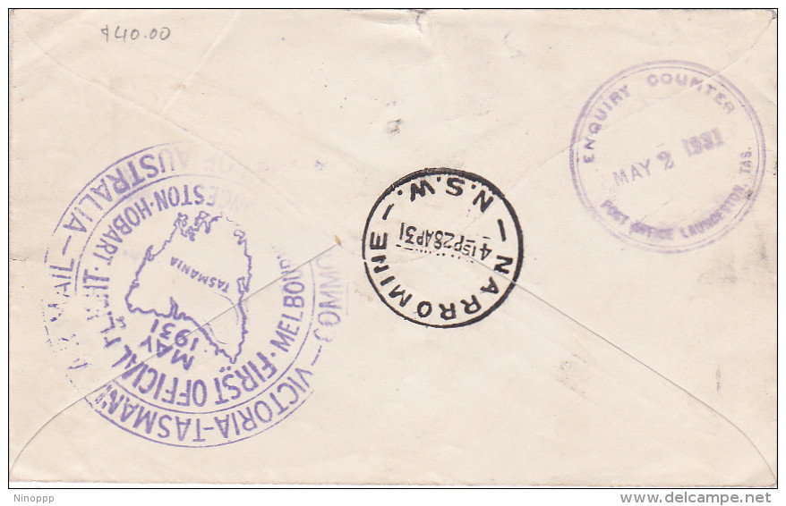 Australia 1931 First Flight Cover  Narromine To Launceston - First Flight Covers