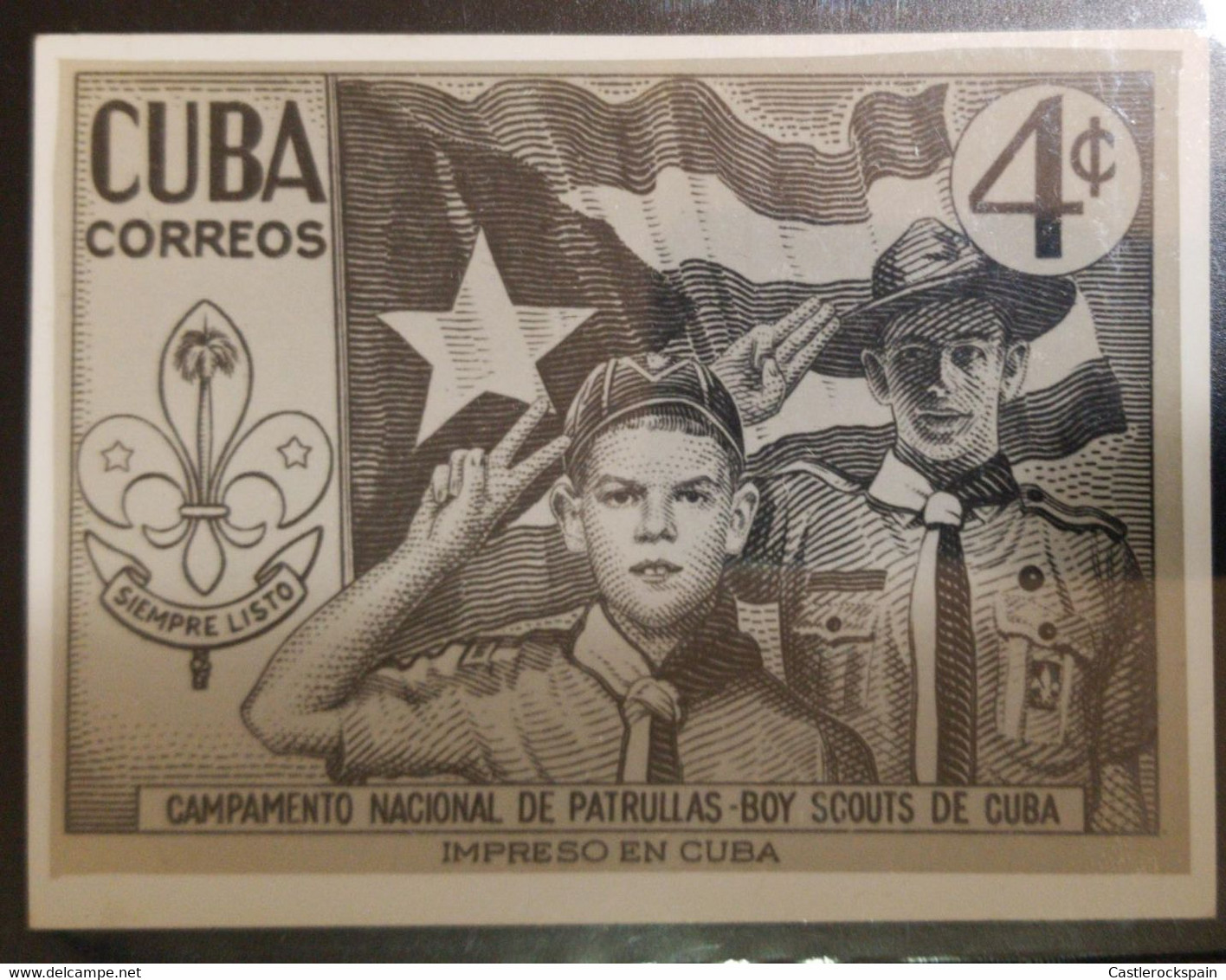 O) 1954 CUBA - CARIBBEAN,  PHOTOMECHANICAL, SCOUTS SALUTING,SCT 535 4c Dark Green, PUBLICIZE THE NATIONAL PATROL ENCAMPM - Non Dentelés, épreuves & Variétés