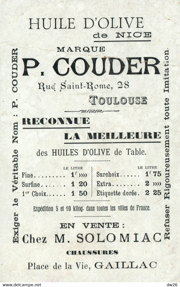 Publicité Huile D'Olive De Nice P. Couder (Toulouse) Avec Carte Illustrée (illustration Semailles) - Reclame