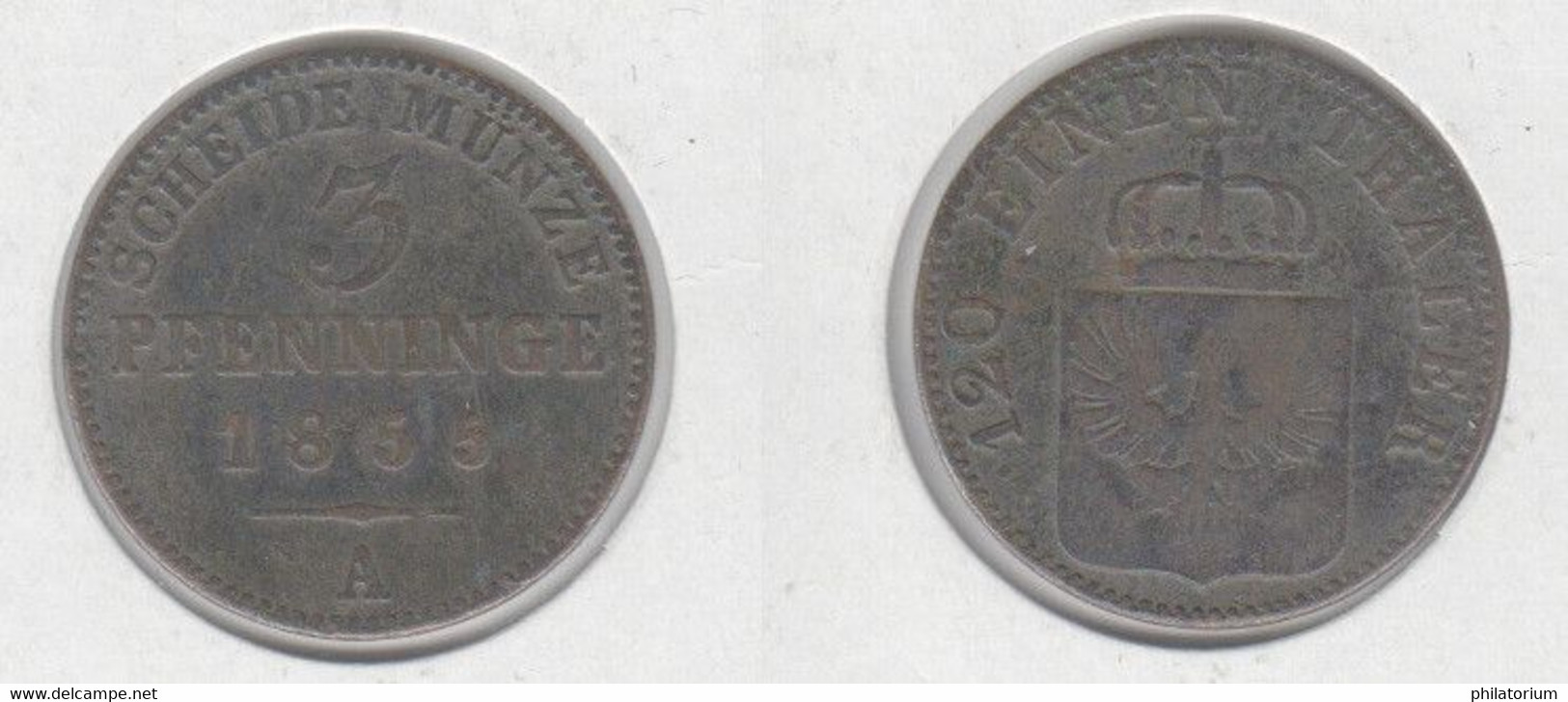 Allemagne Preussen Prusse 3 Pfenninge  1855 A  KM#453 - Autres & Non Classés