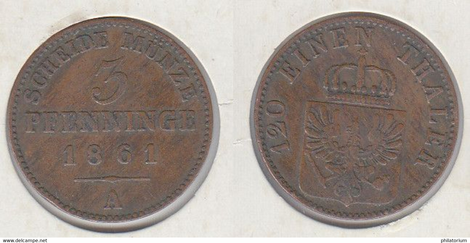 Allemagne Preussen Prusse 3 Pfenninge  1861 A  KM#482 - Autres & Non Classés