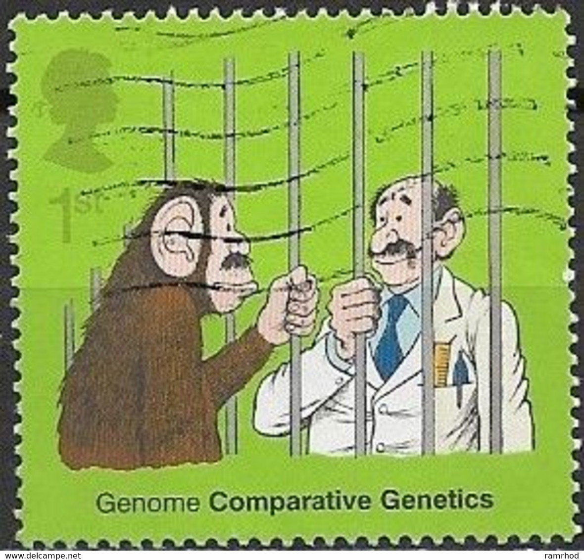GREAT BRITAIN 2003 50th Anniversary Of Discovery Of DNA - (1st) - Ape With Moustache And Scientist FU - Ohne Zuordnung
