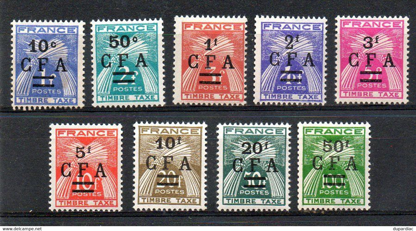 Timbres-Taxe De La REUNION, Gerbes, Surcharge CFA, Série Y&T 36 à 44 Neufs *, Avec Variété C De 50c Fermé. - Postage Due