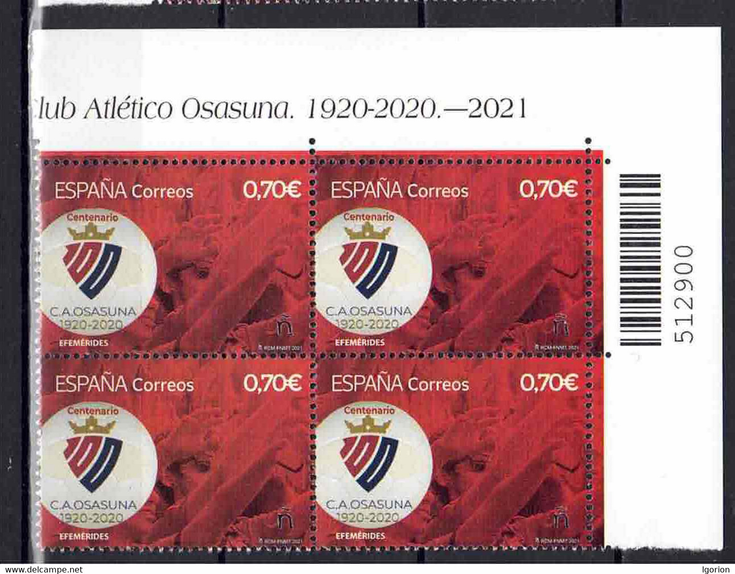 ESPAÑA 2021 ** MNH ED. 5452 CENTENARIO CLUB ATLETICO OSASUNA BL.4 - Ungebraucht