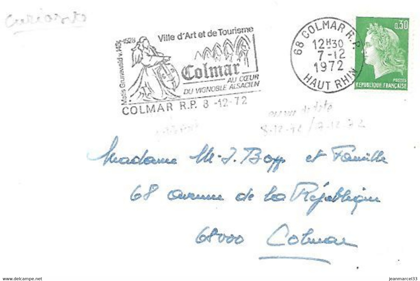 Curiosité 68 Colmar RP 7-12 1972, Les Dates Sont Différentes - Cartas & Documentos