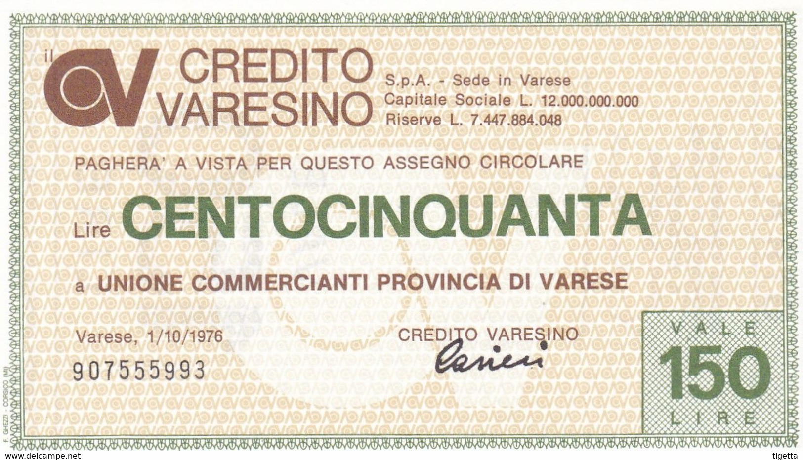 MINIASSEGNO CREDITO VARESINO UNIONE COMMERCIANTI PROVINCIA DI VARESE - [10] Cheques Y Mini-cheques