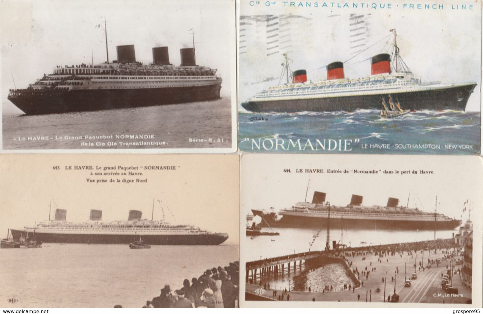 PAQUEBOT NORMANDIE LE HAVRE SOUTHAMPTON NEW YORK LOT 8 CARTES - Passagiersschepen