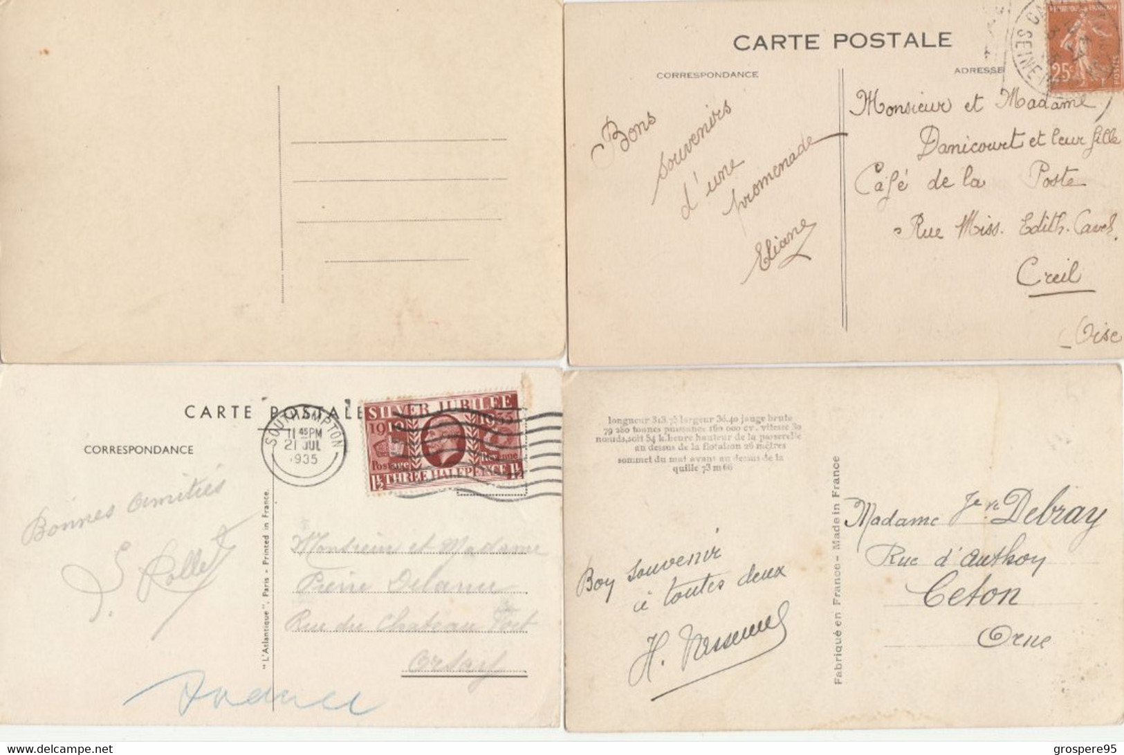 PAQUEBOT NORMANDIE LE HAVRE SOUTHAMPTON NEW YORK LOT 8 CARTES - Passagiersschepen