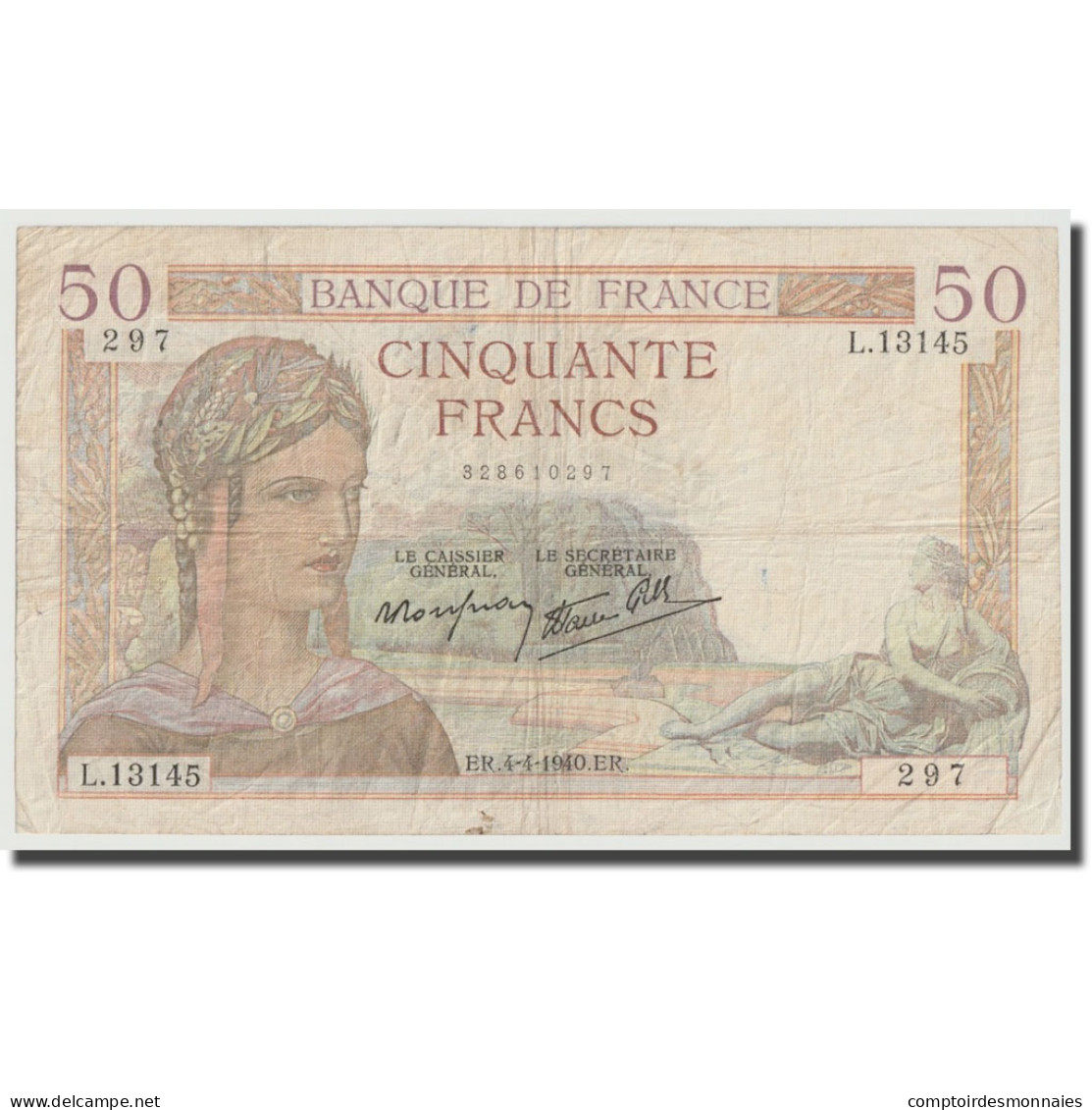 France, 50 Francs, Cérès, 1940, 1940-04-04, TB+, Fayette:17.4, KM:81 - 50 F 1934-1940 ''Cérès''