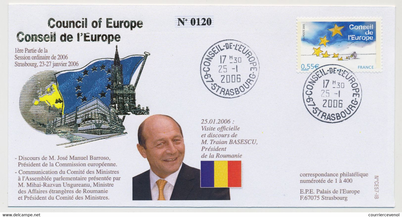 FRANCE => 0,55E Conseil Europe - Obl Idem Strasbourg - 25/1/2006 - M. Traïan BASESCU, Roumanie - Covers & Documents