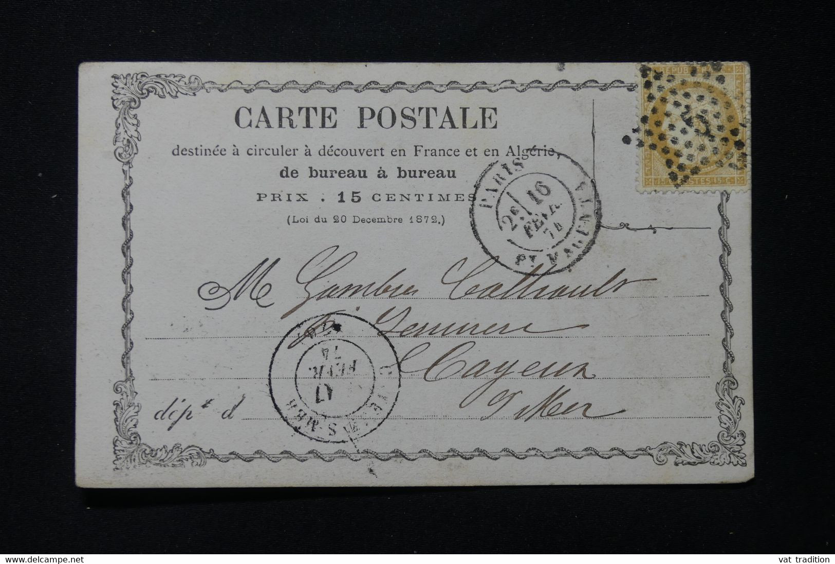 FRANCE - Carte Précurseur De Paris En 1874 Pour Cayeux, Affranchissement Cérès 15ct, étoile 5 - L 85729 - Precursor Cards