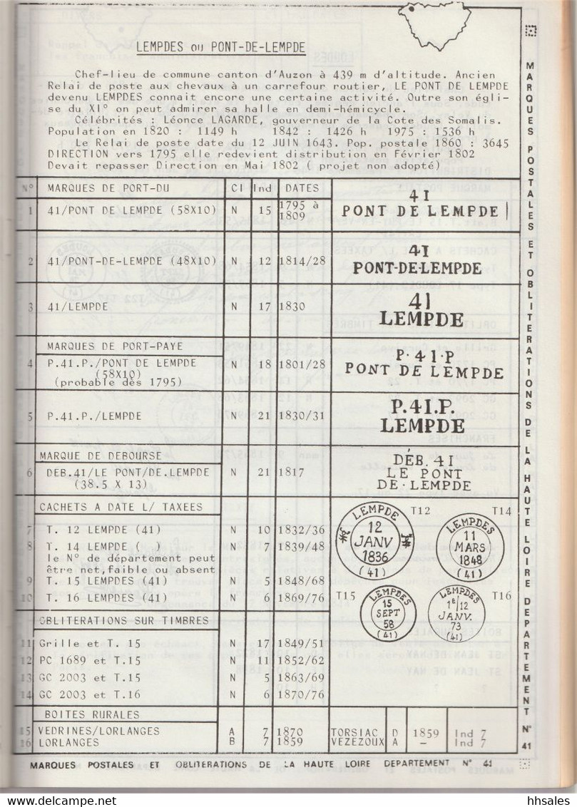 France, La HAUTE LOIRE, Marques Postales & Oblitérations Département 41 De L'origine à 1876 - Filatelia E Storia Postale