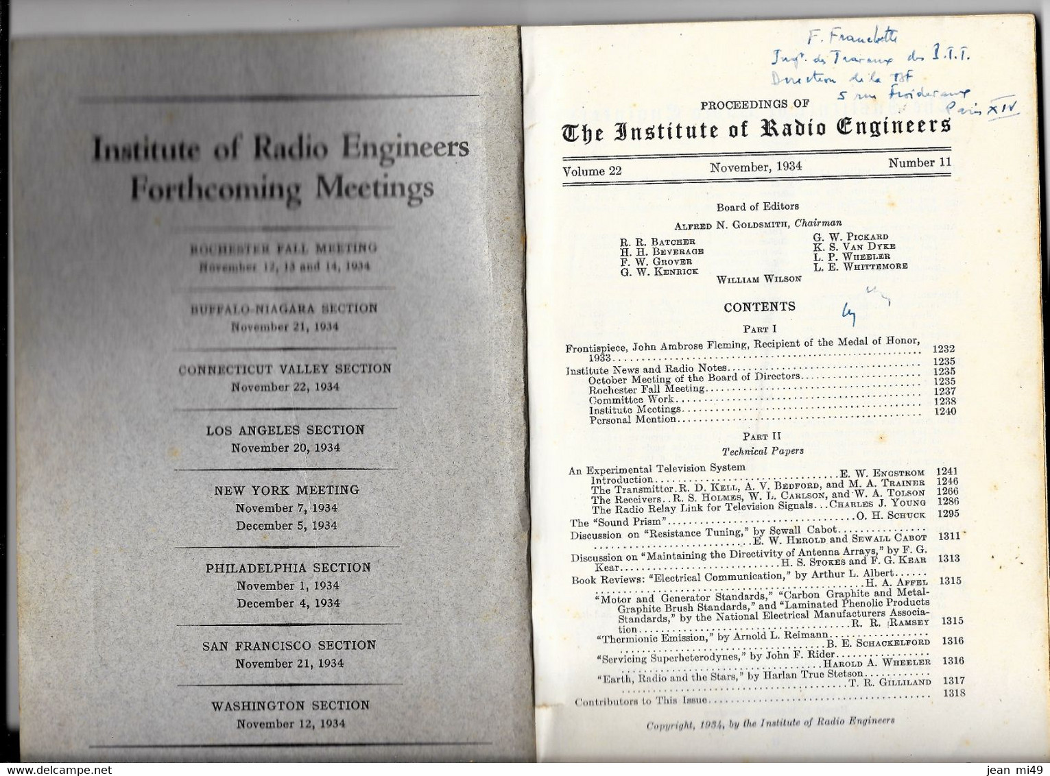 LIVRE -  PROCEEDINGS OF THE INSTITUDE OF RADIO ENGINEERS - Volume 22 - November 1934 - Number 11 - Published New York - Bouwkunde