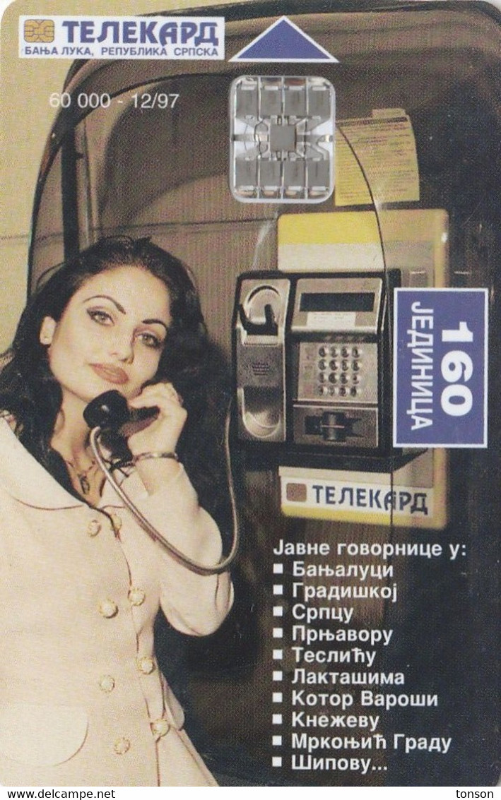 Bosnia, BA-RST-0005, Girl With Phone, 2 Scans.    60.000  12/97 - Bosnië
