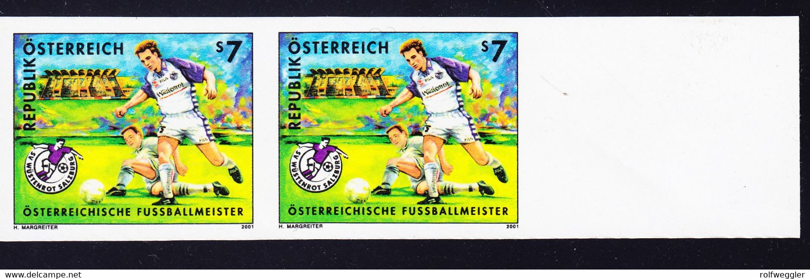 2001 SV Wüstenrot, Salzburg, österr. Fussball Meister, Ungezähntes Waagerechtes Bogenrand Paar. ANK NO 2372U, 2x - Errores & Curiosidades
