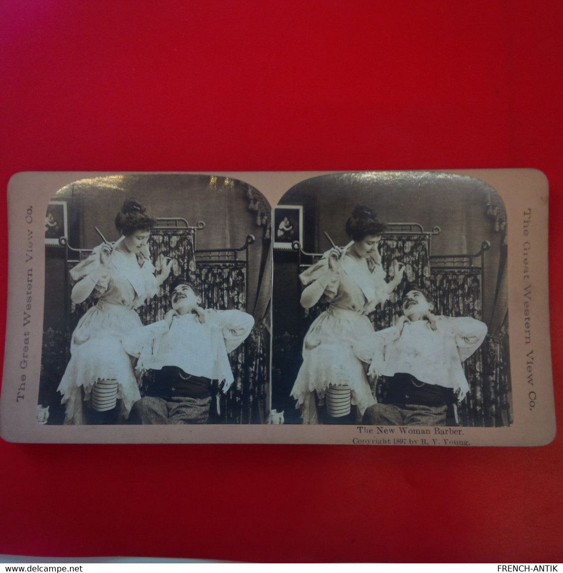 PHOTO STEREO THE NEW WOMAN BARBER - Stereoscopic