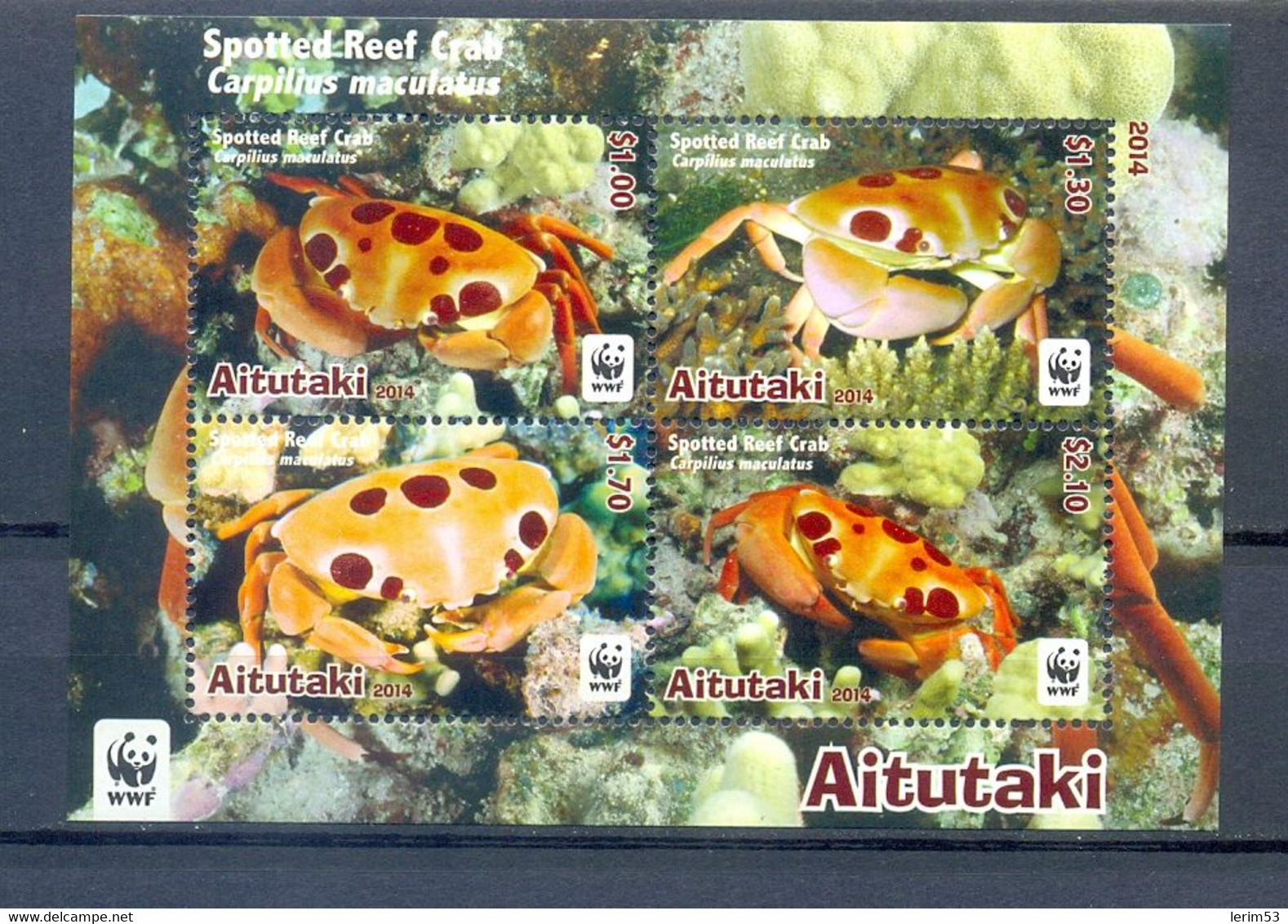 AITUTAKI  BLOCK  WWF CRABS MNH - Marine Life