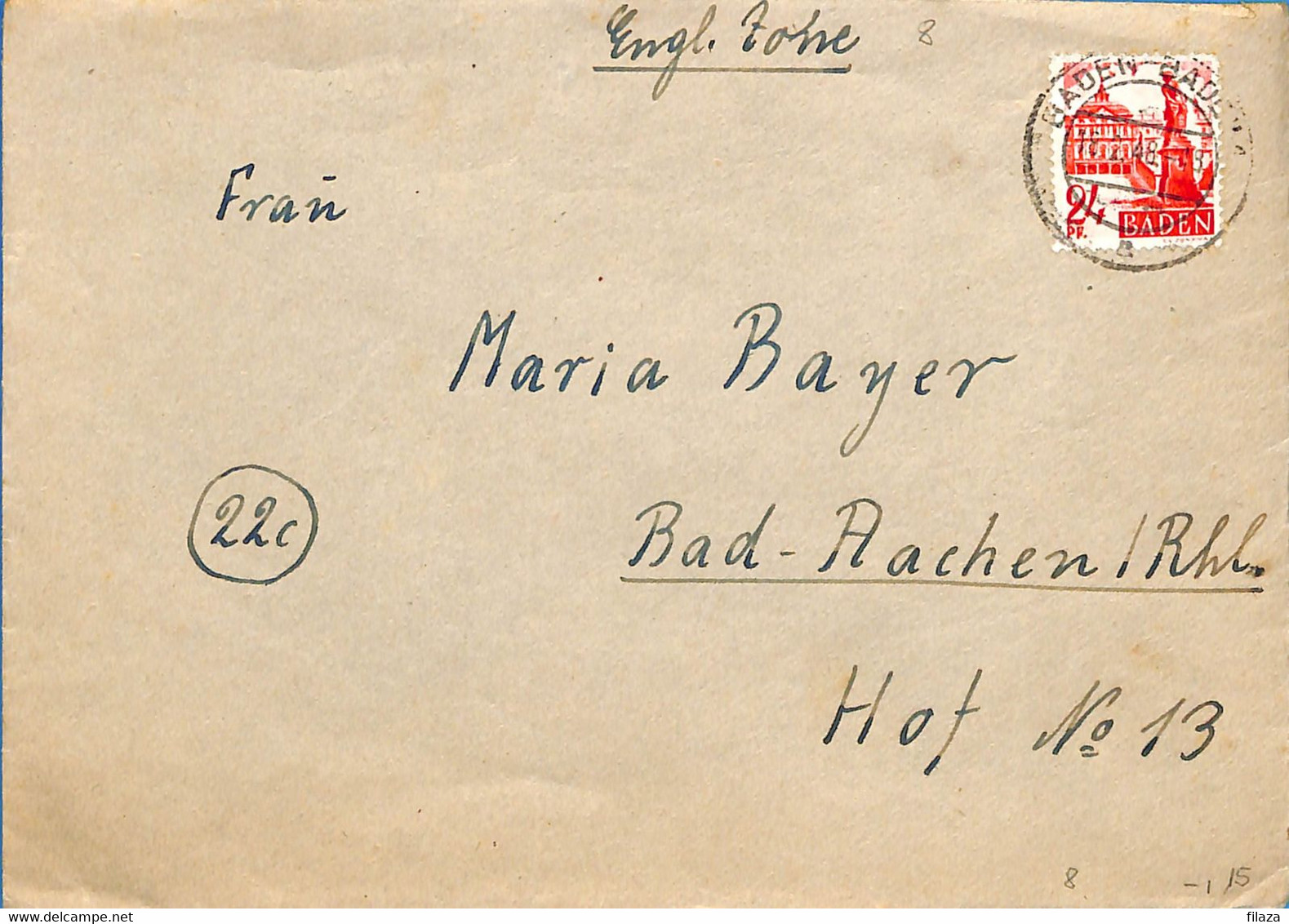 Allemagne Zone Française  1948  Lettre De Baden-Baden   (G0701) - Bade