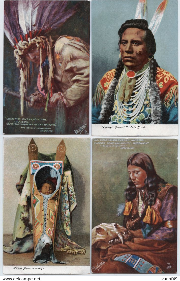 4 CPA - USA - ETATS UNIS - Indiens D' Amérique : Kiowa Papoose Asleep,Down The River, Curley, Women - Autres & Non Classés