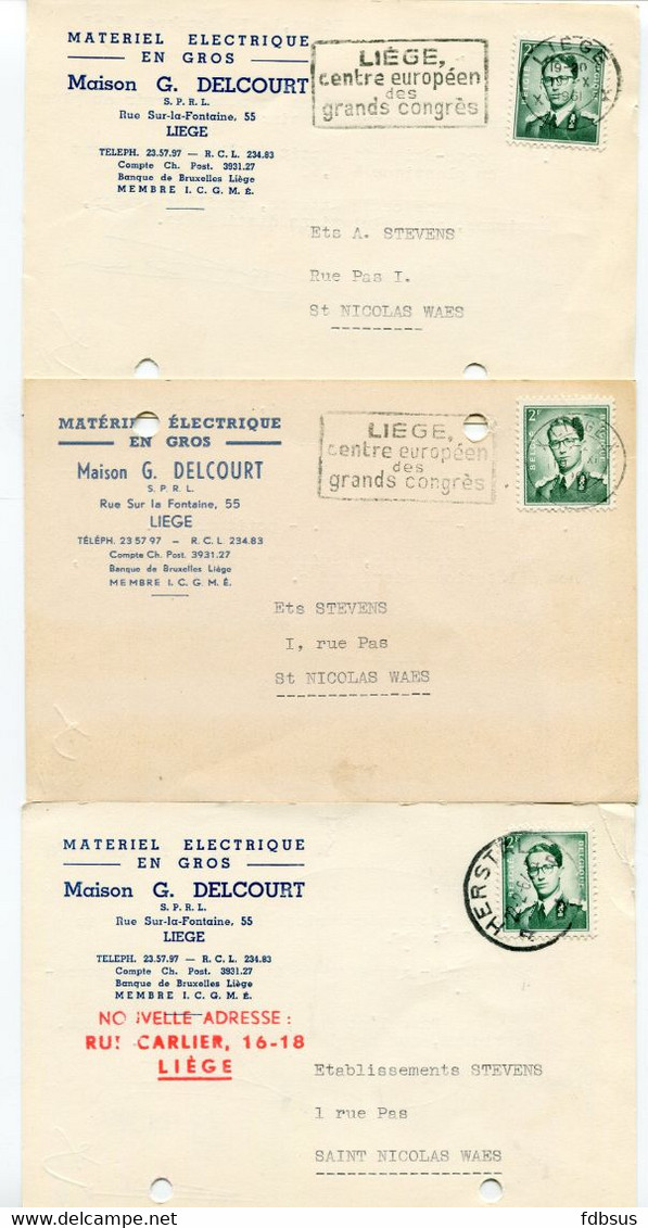 1958/66 5 Plikart(en) - Postkaart(en) - Zie Zegels, Stempels En Hoofding G. DELCOURT - Matériel Electrique - Liège - Errors & Oddities