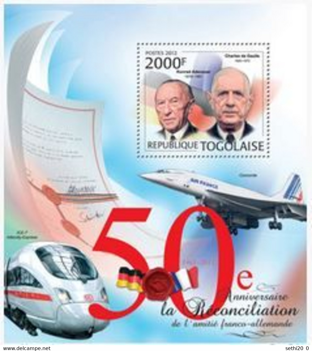 Togo 2012 Charles De Gaulle Konrad ADENAUER Concorde  MNH - De Gaulle (General)