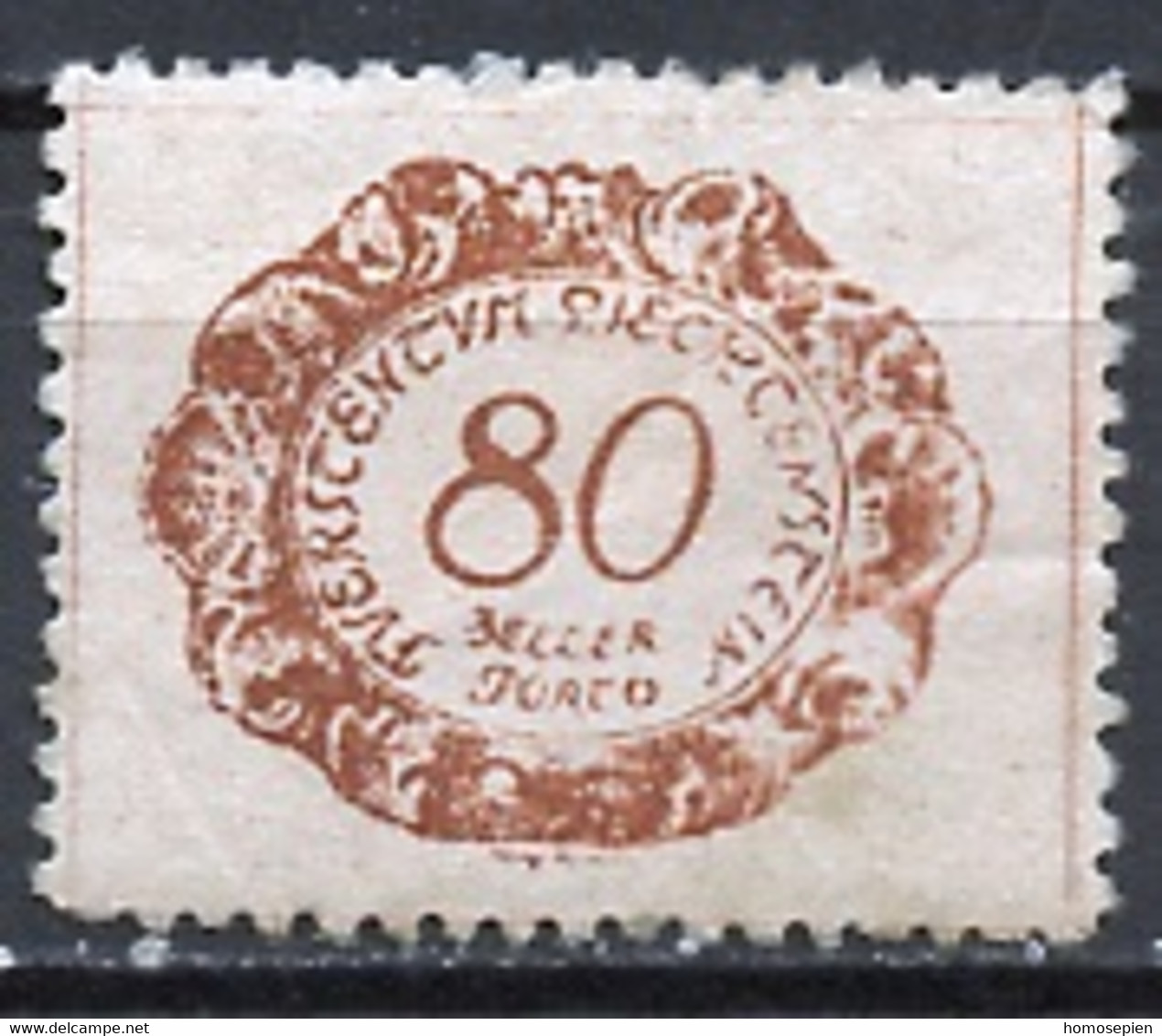 Liechtenstein Taxe 1920 Y&T N°T9 - Michel N°P9 Nsg - 80h Chiffre - Portomarken