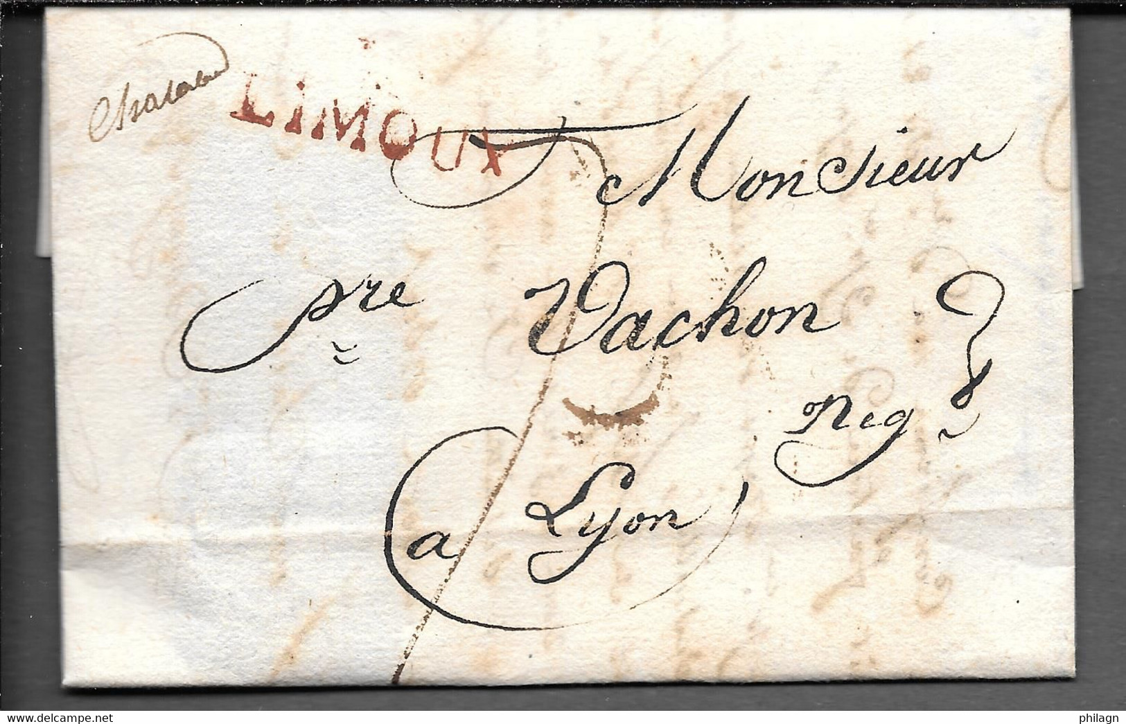 LETTRE AVEC MARQUE POSTALE 10 LIMOUX 1821 - 1801-1848: Précurseurs XIX