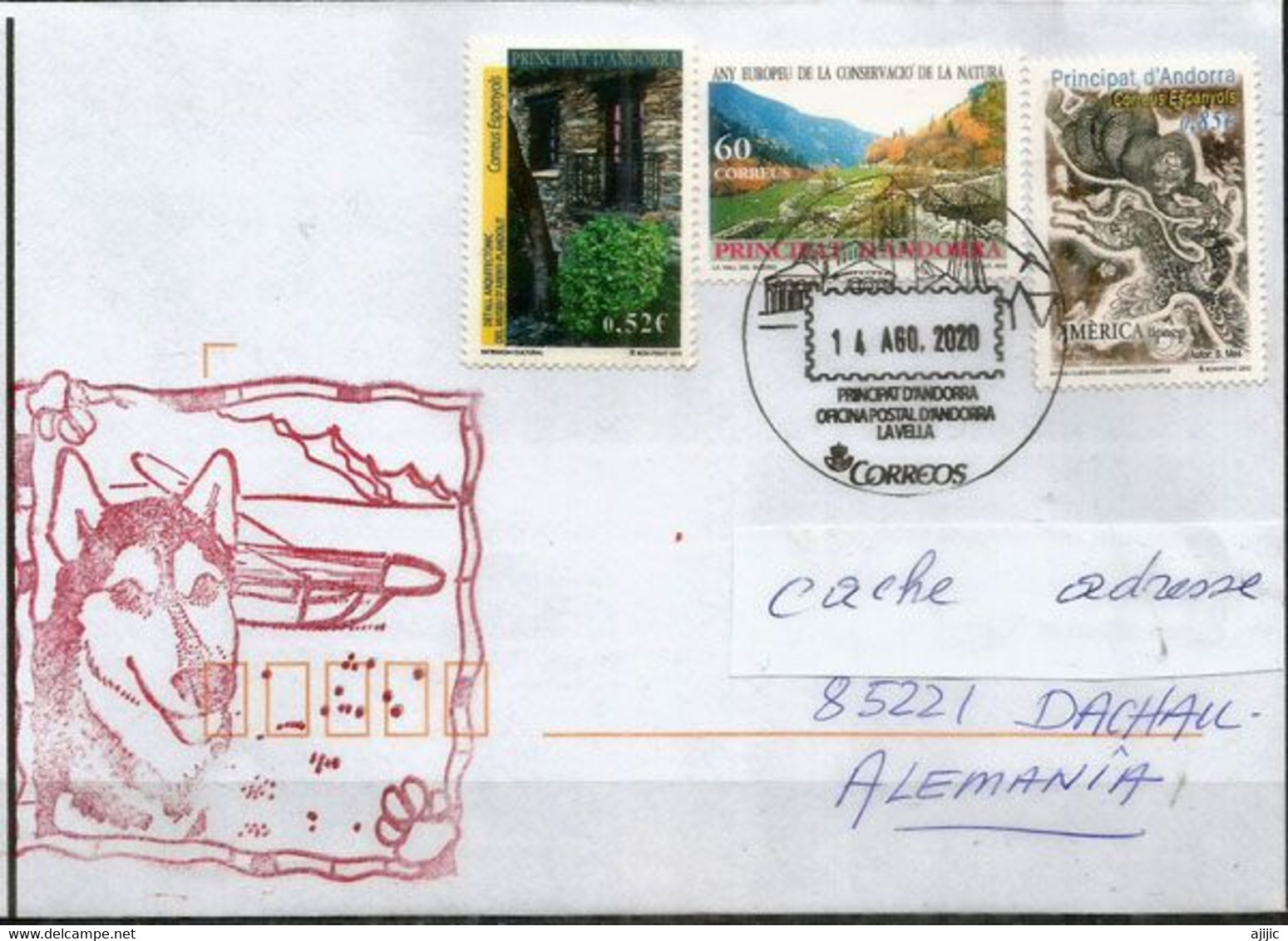 Mushing Andorre (Promenades En Traîneaux Tirés Par Des Chiens), Lettre Andorra Envoyée En Allemagne - Covers & Documents