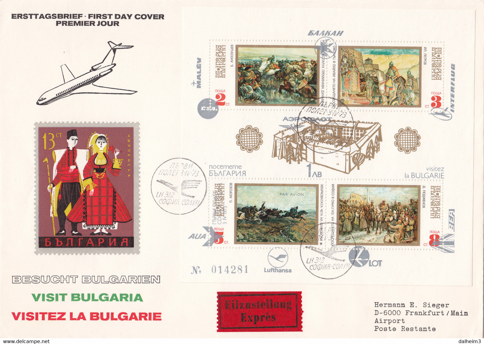 Bulgarien 1973 Nr. 2230-33 Block 39 - Flug Touristik Auf Brief Gelaufen Nach Frankfurt Eilzustellung - Covers & Documents