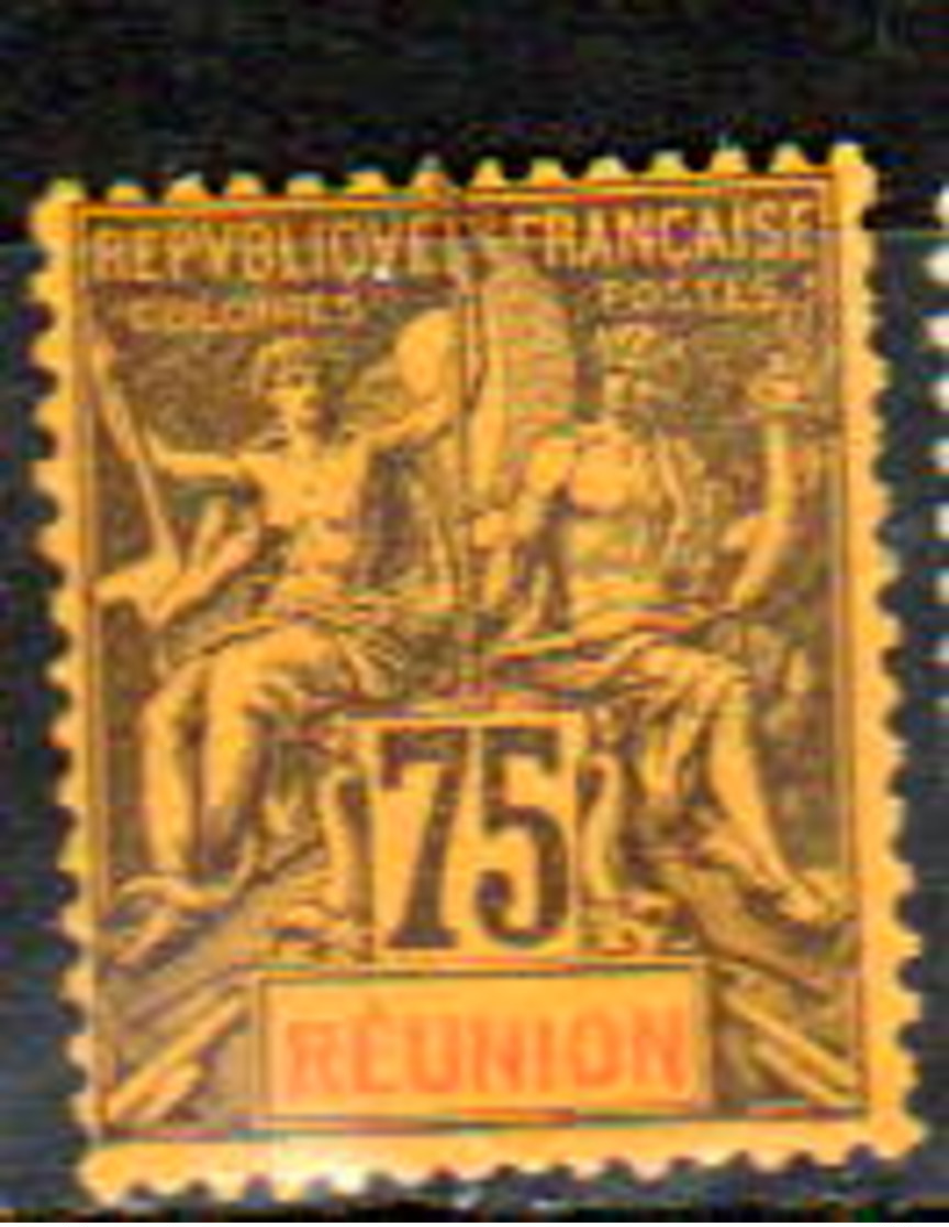 Réunion 1892 Type Groupe 75c Violet-noir Sur Jaune  N° YT  43 Neuf* - Nuovi